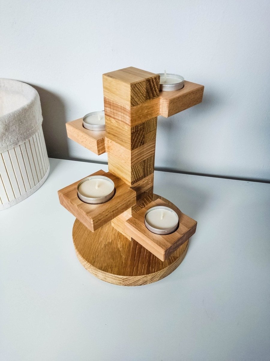 Teelichthalter für 4 Teelichter aus Holz | Holzdekoration für Kerzen aus Massivholz | Eiche und Buche - Prami's