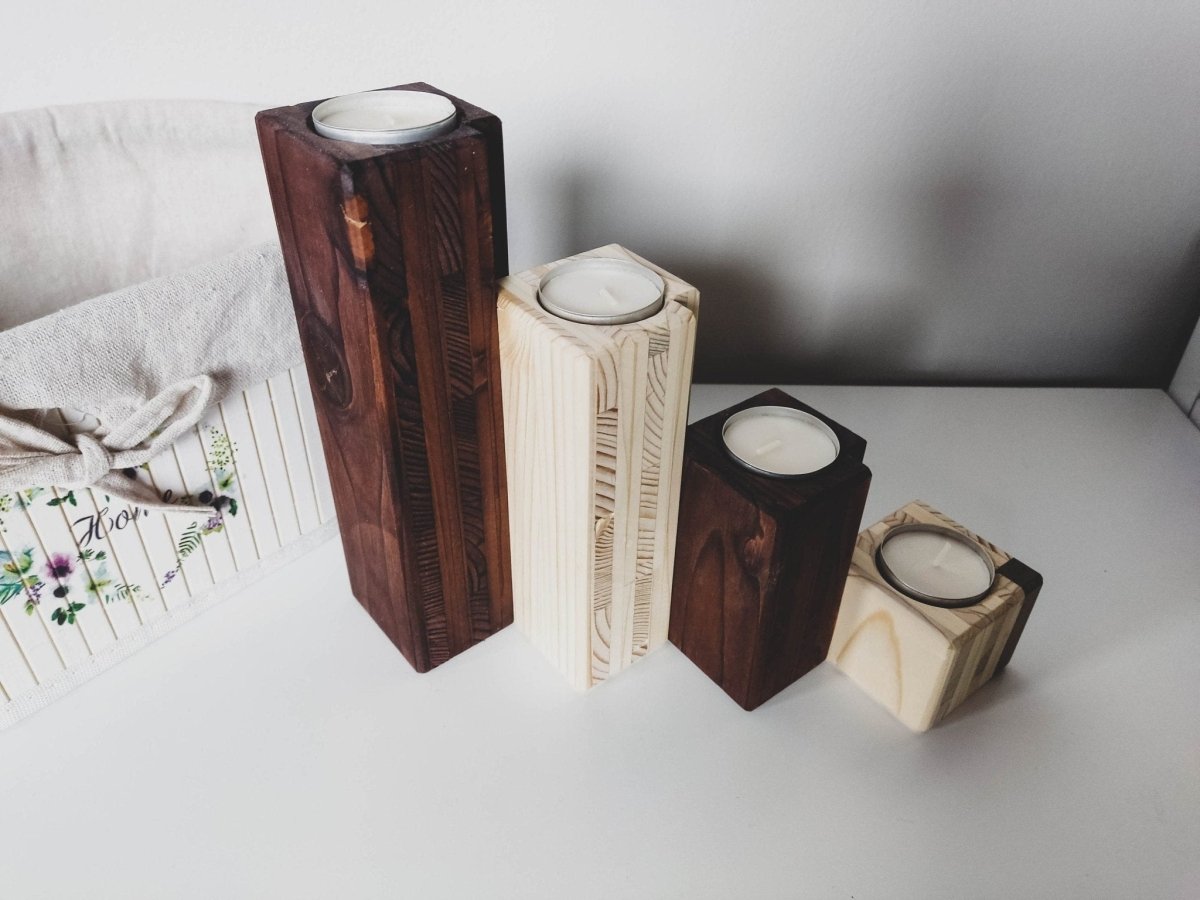Teelichthalter für 4 Teelichter aus Holz | Holzdekoration für Kerzen aus Massivholz | Fichte - Prami's