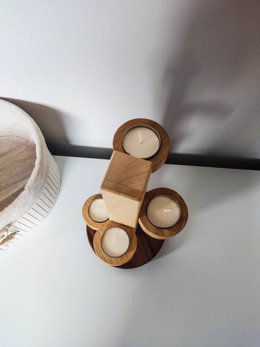 Teelichthalter für 4 Teelichter aus Holz | Holzdekoration für Kerzen aus Massivholz | Nussholz, Ahorn und Eiche - Prami's