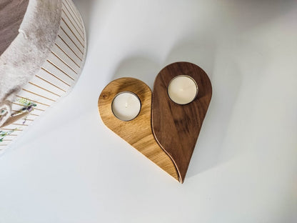 Teelichthalter in Herzform aus Massivholz | Eiche, Nuss - Prami's