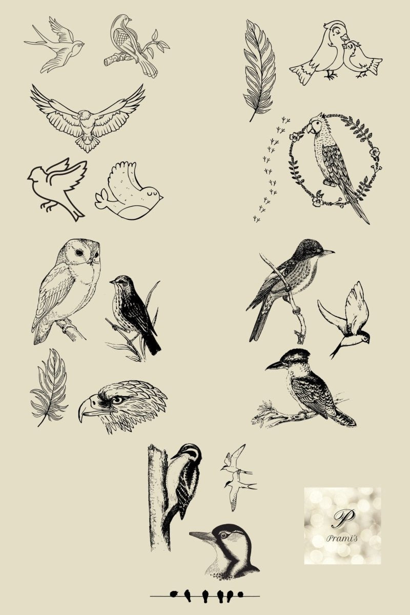 Vögel Gravurvorlagen, Sofort Download, SVG Dateien zum Gravieren und Brandmalen, Vogel Design - Prami's