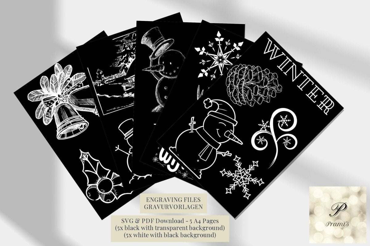 Winter Gravurvorlagen, Sofort Download, SVG & PDF Dateien zum Gravieren und Brandmalen, Winter Motive - Prami's