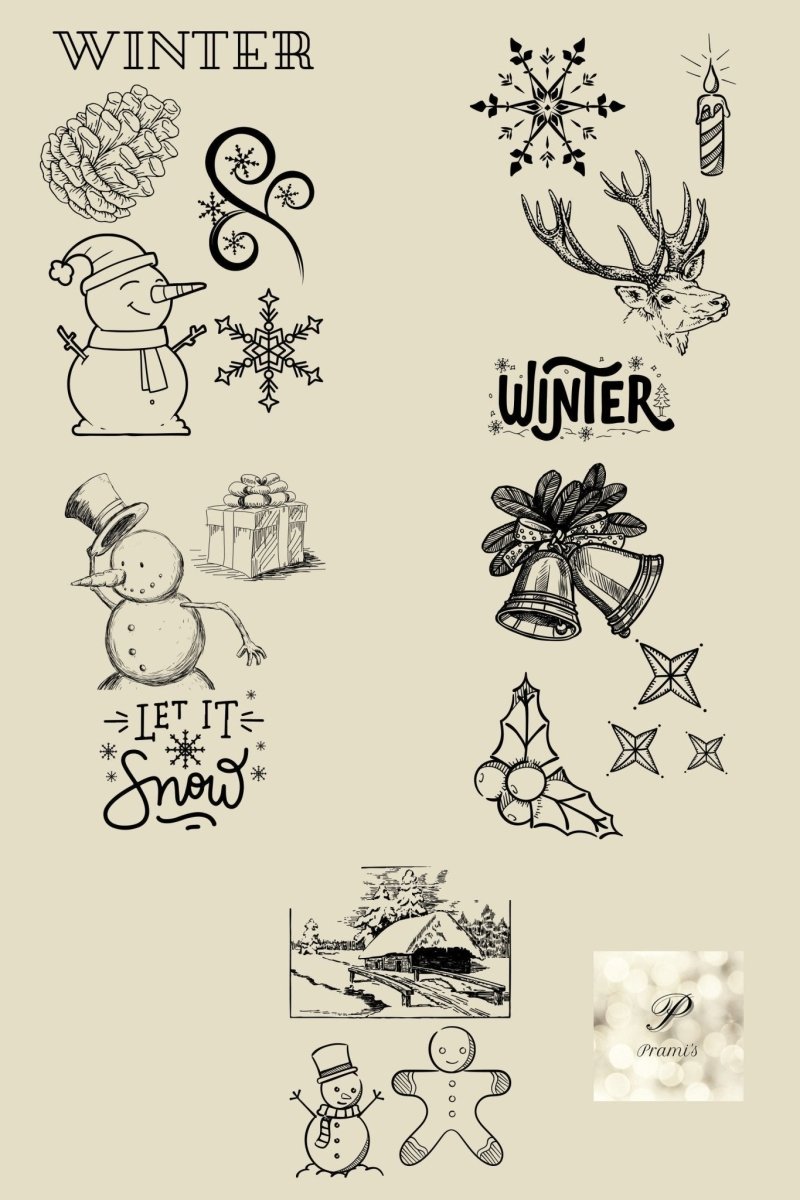 Winter Gravurvorlagen, Sofort Download, SVG & PDF Dateien zum Gravieren und Brandmalen, Winter Motive - Prami's