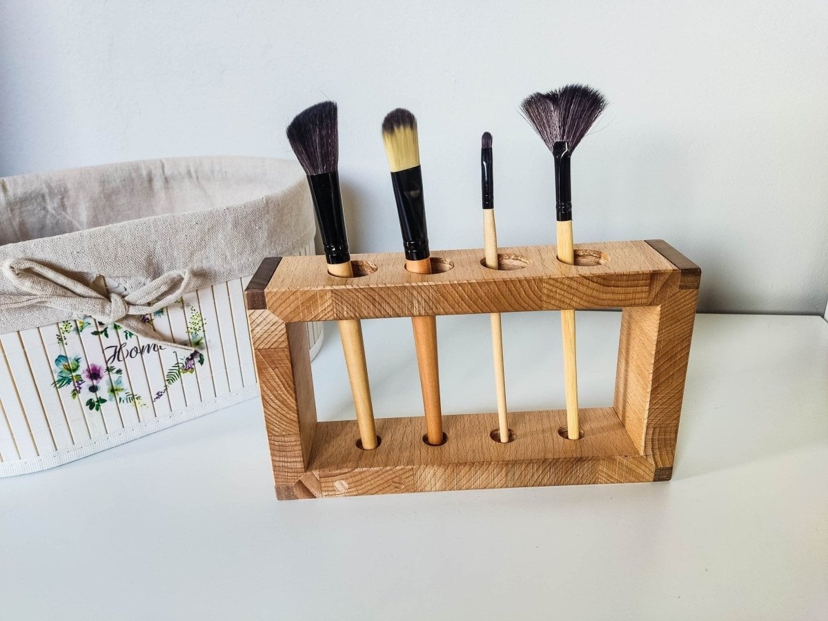 Zahnbürstenhalterung aus massivem Holz | Halterung für Zahnbürsten oder Make-Up Pinsel | Badezimmer Deko - Prami's