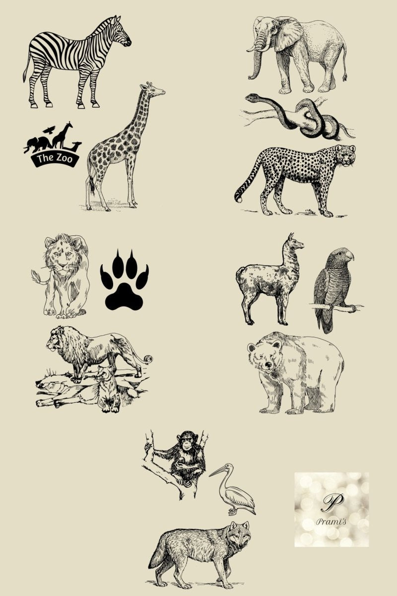Zootiere Gravurvorlagen, Sofort Download, SVG & PDF Dateien zum Gravieren und Brandmalen, Zoo Motive - Prami's